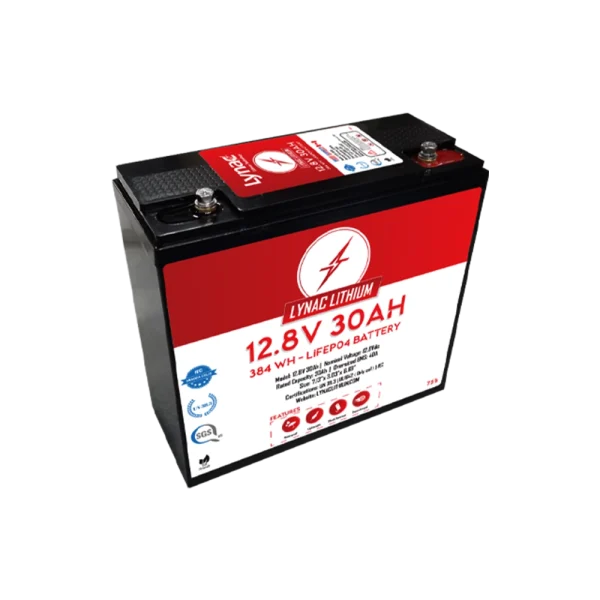 Front View of a High-Capacity 12V 30Ah Lithium Battery, ready to empower your adventures.