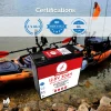 Certified Energy Companion: 12V 30Ah Lithium Battery with Kayak in the Background, delivering long-lasting power for various applications.