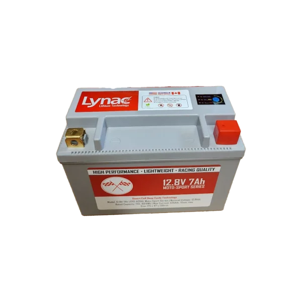 Top View of a Robust 12V 7Ah Lithium Motosport Battery, engineered for endurance and exceptional performance.