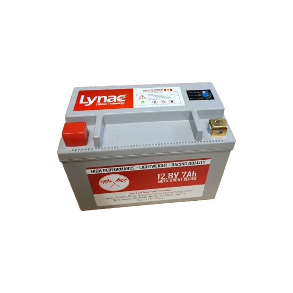 Top View of a High-Power 12V 7Ah Lithium Motosport Battery, delivering reliable performance for demanding rides.